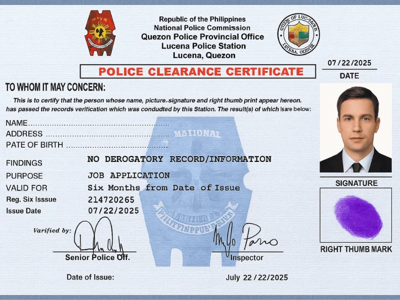 police clearance certificate sample