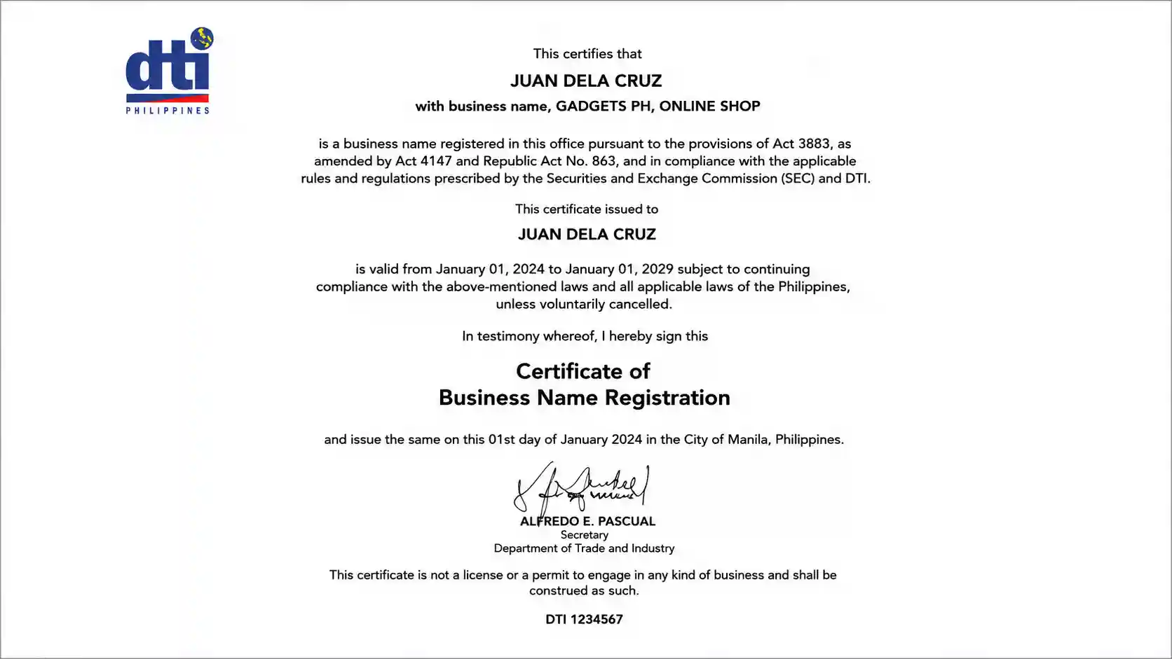 DTI Certificate