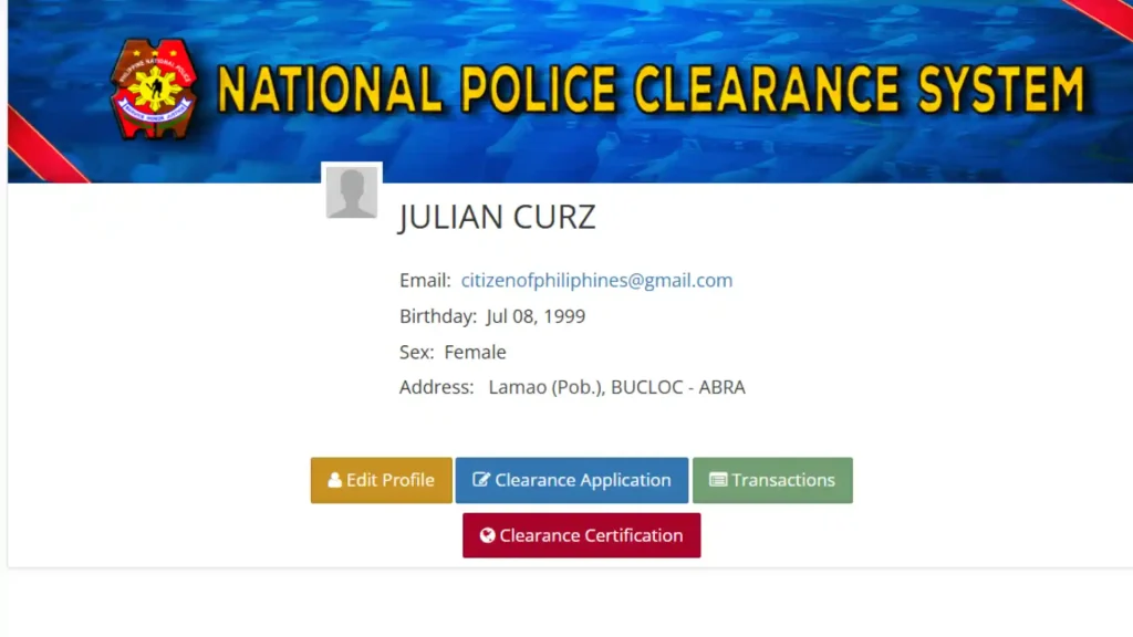 Click on Clearance Application