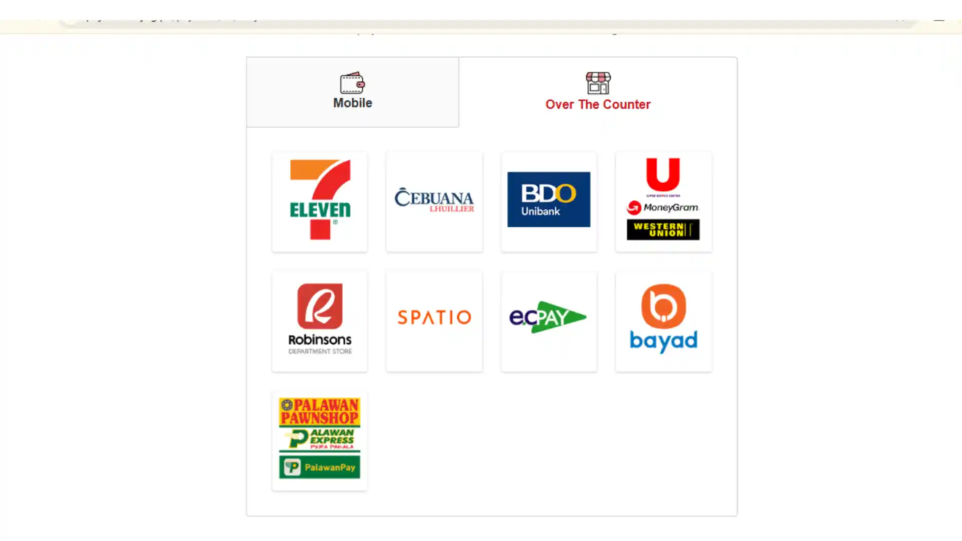 Over the counter Payment